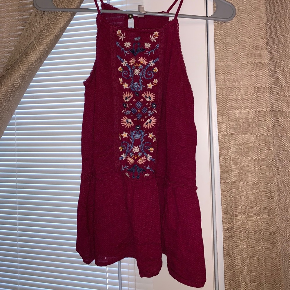 Magenta Embroidered Tank With Peplum
